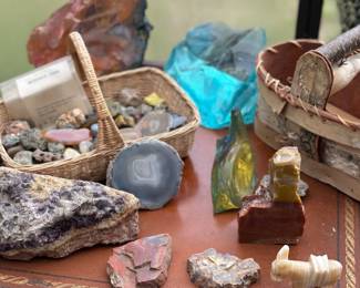 various rock specimens, polished mineral stones