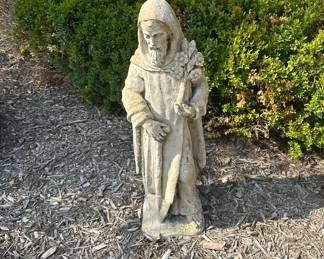 cast concrete garden statue of Saint Fiacr