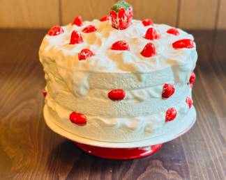 vintage ceramic strawberry-shortcake cake stand (2 piece) mint condition
