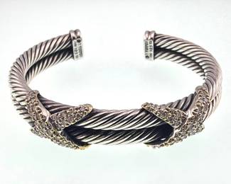 David Yurman 18kt sterling cable diamond cuff