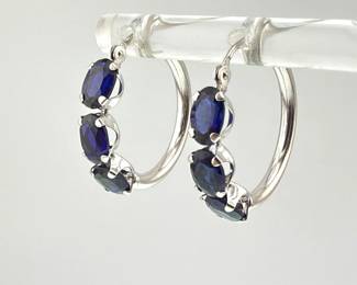 Pair of 14kt white gold and sapphire hoops