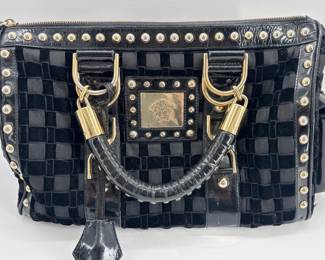 Versace "Snap Out of It" black velvet and patent leather handbag