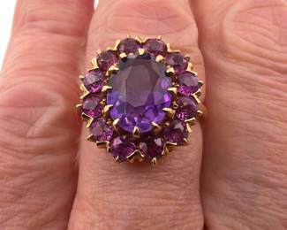 14kt amethyst and pink topaz dinner ring