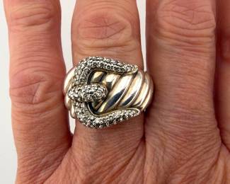 David Yurman sterling diamond buckle ring