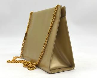 Salvatore Ferragamo Vitello Platinum Pearl gold tone chain cross body bag by Beck Estates
