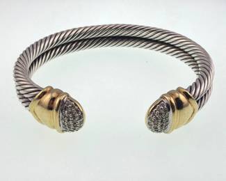 David Yurman sterling, diamond and 18kt double cable cuff