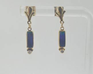 18kt, 14kt blue opal dangle earrings
