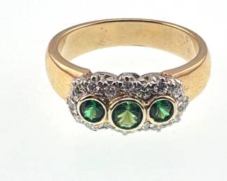 Diamond and synthetic emerald 14kt ring