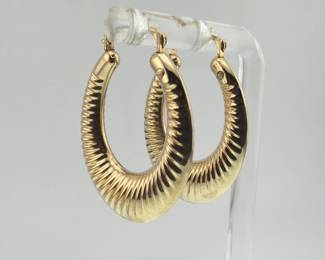 Pair of 14kt oblong oval ribbed hoops