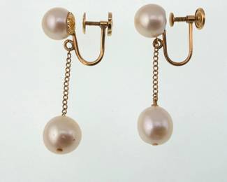 14kt pearl dangle screw back earrings