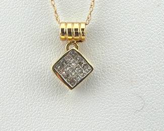 14kt princess cut pavé diamond pendant necklace