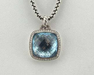 David Yurman "Albion" sterling, topaz, diamond pendant necklace