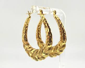 10kt gold oblong textured hoop earrings