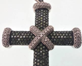 Green diamond, sterling cross pendant on chain