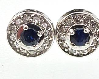 14kt gold, diamond and sapphire halo stud earrings