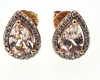 14kt diamond, morganite earrings