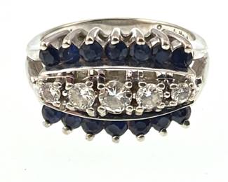 14kt white gold sapphire, diamond dinner ring