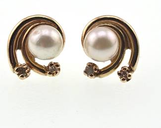 14kt pearl, diamond earrings