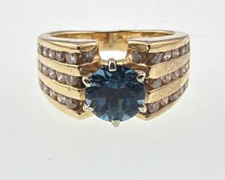 14kt blue topaz and channel set diamond ring