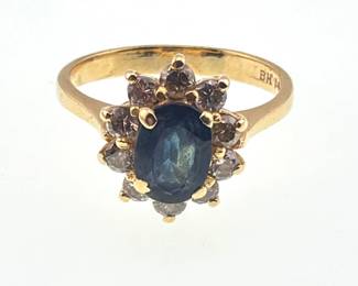 14kt diamond and sapphire halo ring