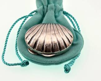 Sterling silver shell pill box marked Tiffany and Co.
