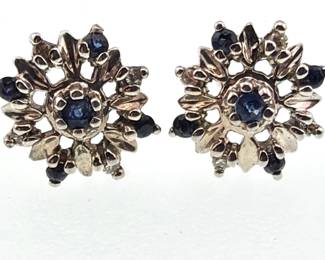 14kt sapphire, diamond starburst earrings