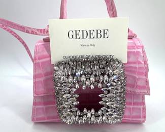Gedebe pink leather, rhinestone purse