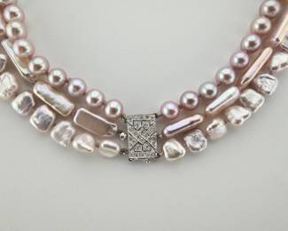 14kt and diamond pink triple strand necklace