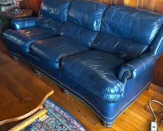 1990s Hancock & Moore blue leather sofa