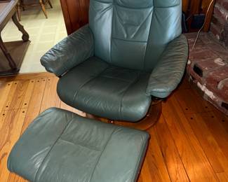 1990s Ekornes leather lounger with ottoman