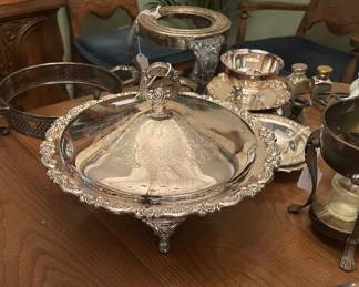 Large number of silverplated serving pieces