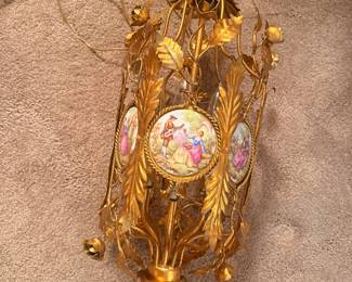 Vintage mid-20th century Italian gilt metal and toleware pendant lantern