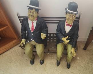 Laurel and Hardy Figures on metal bench