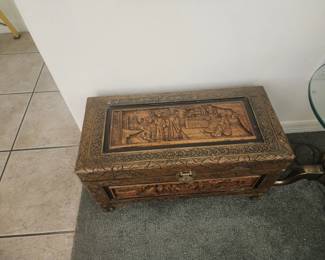 Vintage hand carved oriental chest