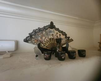 Japanese saki set and Asian fan