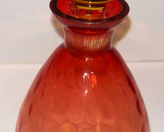 182 Victorian Amberina Cranberry-Amber Decanter w/ Coin Dot Pattern & Teardrop Stopper (1890-1895)