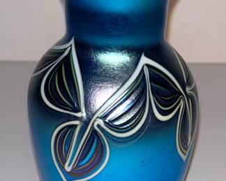 100 Orient & Flume Teal Blue Iridescent Pulled Feather Vase