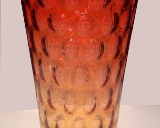 233 Empoli Italian Amberina Art Glass "Coin Dot" Flared Vase 14 in.