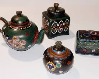 11 Japanese Cloisonne Trinket Box, Teapot, Ginger Jar, Incense Jar