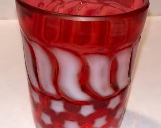 191 Fenton Cranberry Tumbler w/ "Stars & Stripes" Pattern