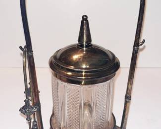 215 Silver Plated & Glass Pickle Castor w/ Tongs