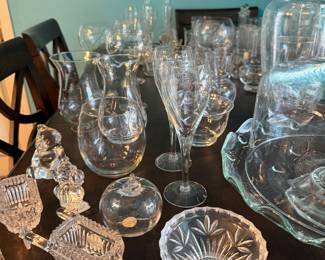 **Princess House Crystal Collection** – Extensive collection of Princess House crystal including stemware, tumblers, wine glasses, champagne flutes, hurricane candle holders, vases, pitchers, canisters, serving pieces, and decorative accessories. A beautiful assortment for entertaining, collecting, or adding to an existing Princess House collection. Items sold individually unless noted.