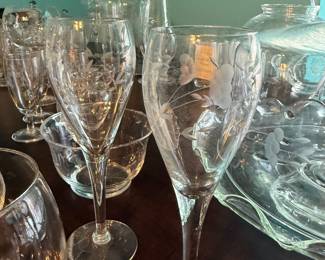 **Princess House Crystal Stemware** – Princess House crystal stemware featuring an etched floral pattern and elegant stems. Beautiful glassware for entertaining, display, or adding to a Princess House collection. Items sold individually unless noted.
