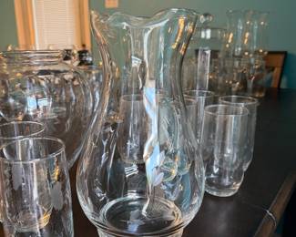 **Princess House Crystal Pitcher** – Princess House crystal pitcher featuring an etched floral pattern, flared rim, and gracefully curved silhouette. A beautiful serving piece for water, tea, or entertaining, and a wonderful addition to a Princess House collection. Sold as found.