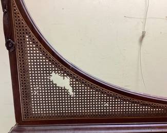 ANTIQUE VICTORIAN STYLE DRESSER w OVAL PIVOTING MIRROR, 6 DRAWER, SMALL TORN WOVEN CANE PANEL ON LEFT SIDE NO SHIPPING PICKUP ONLY