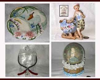 Fitz and Floyd Swan Plate, Ardalt Figurine, Department 56 Ice Bucket and Mermaid Snowglobe