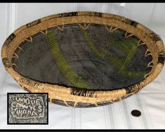Large Woven and Pottery Bowl Made in Ghana  