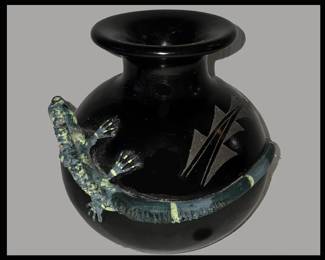 Black on Black Pottery with Lizard Marked Mexico 