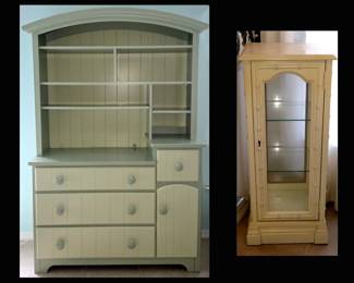 Hutch on Chest Great for a Babys Room or Kitchen and Small Faux Bamboo Display Cabinet