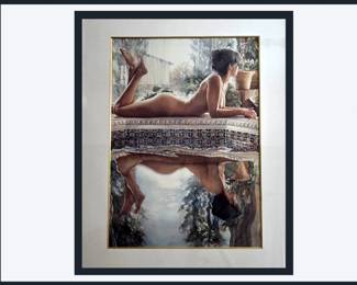Signed and Dated Nude Reclining Poolside